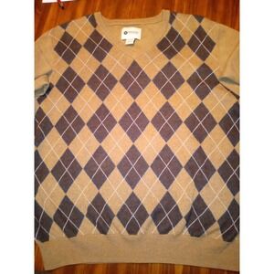 Men's Haggar Argyle V-neck Pullover‎ Brown Sweater Long Sleeve Size 2XL